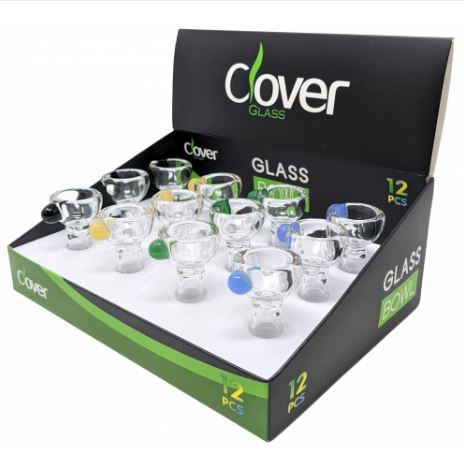 Clover Glass - 14mm Clear Bowl Color Handle Bowl - Assorted Colors - (Display Of 12)