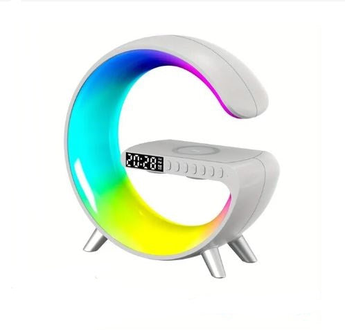 4 in 1 Black Wireless Charger Night Light Lamp| Bluetooth Speaker Alarm Clock| 15W Fast Charging for iPhone Samsung Qi-Enabled Phones| Ambient Atmosphere Lighting for Bedside Doom Office