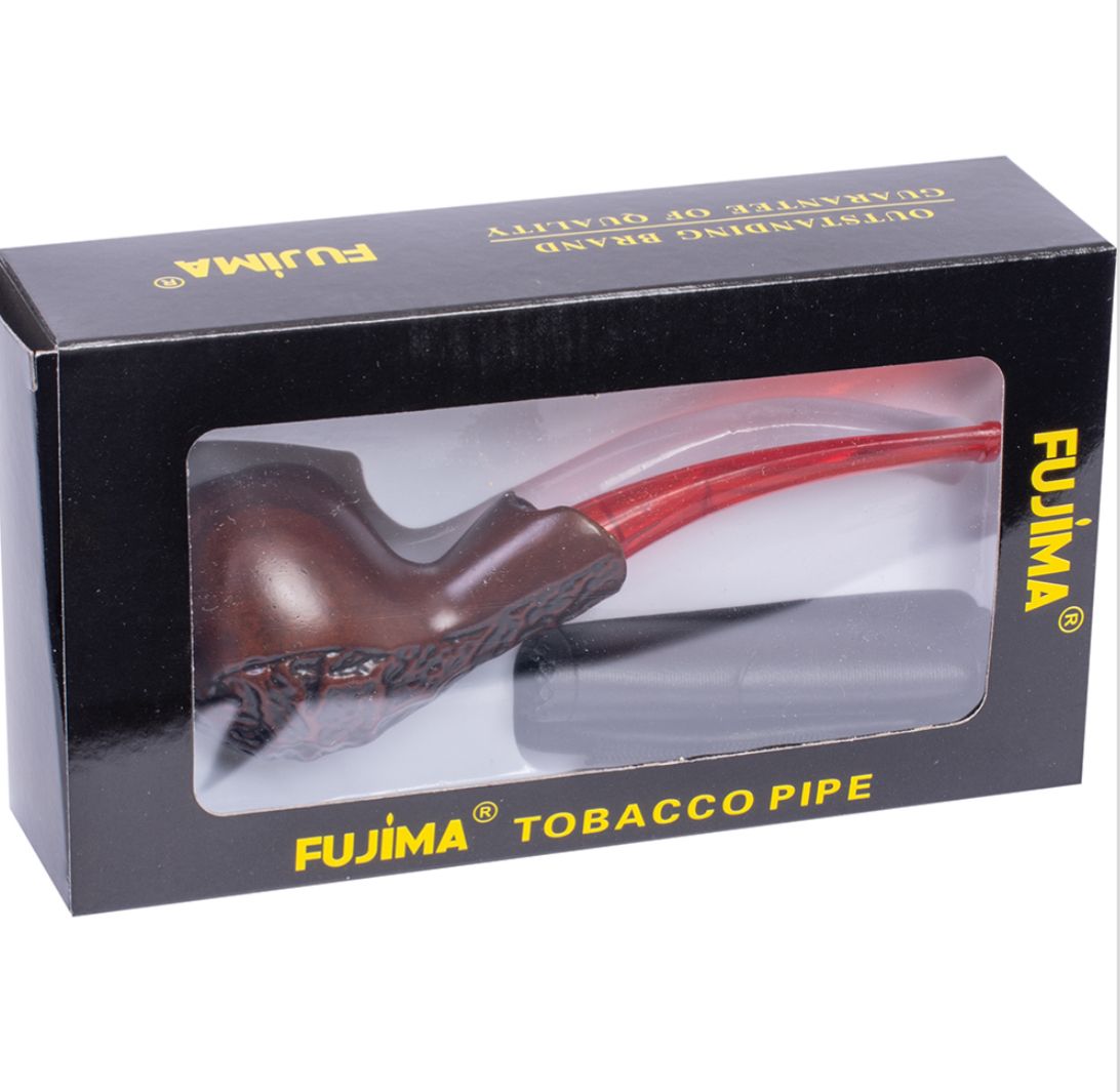Fujima Wooden Tobacco Pipe W/ Pouch (Red Stem)