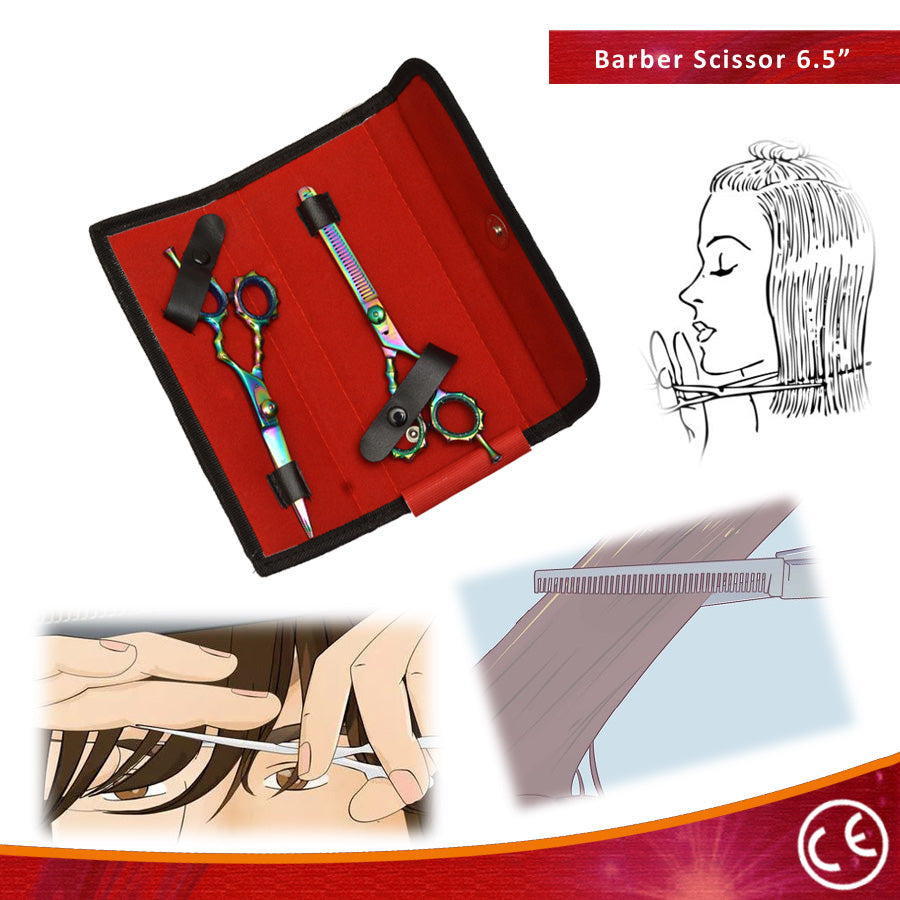 6.5" Professional Hair Cutting Razor Edge Barber & Thinning Scissors 2 pc Set