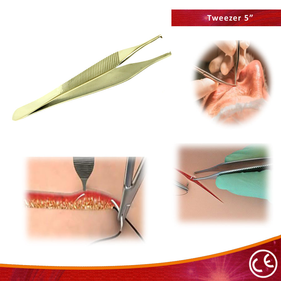 Bdeals Adson Tissue Thumb 5" Long Forceps 1X2 teeth Serrated Tip Dental Surgical