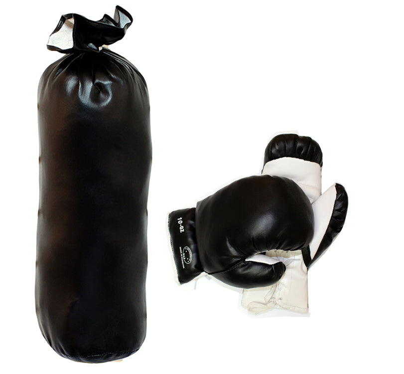 10oz Black Boxing Gloves Set with Punching Bag Kids Set Gift