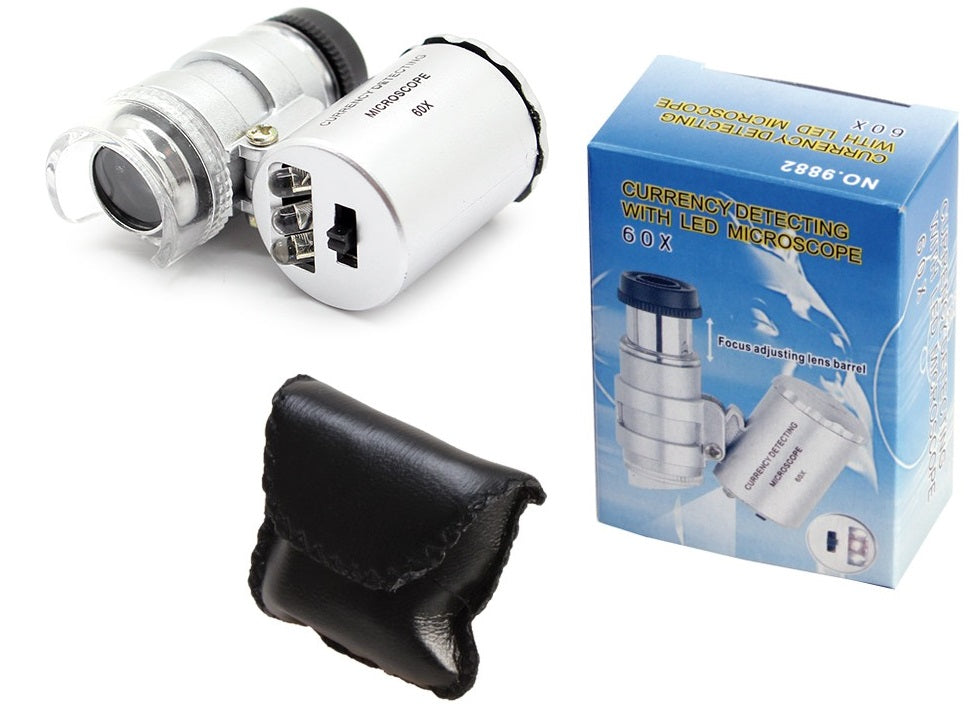 Pocket Microscope 60x Magnification with Dual LED Lamp