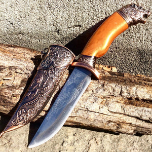 11" Dagger with Sheath Copper Color & Wolf Design
