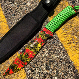 12" Zomb-War Hunting Knife Green Cord Wrapped Handle With Yellow Zombie Design