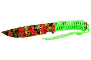 12" Zomb-War Hunting Knife Green Cord Wrapped Handle With Yellow Zombie Design