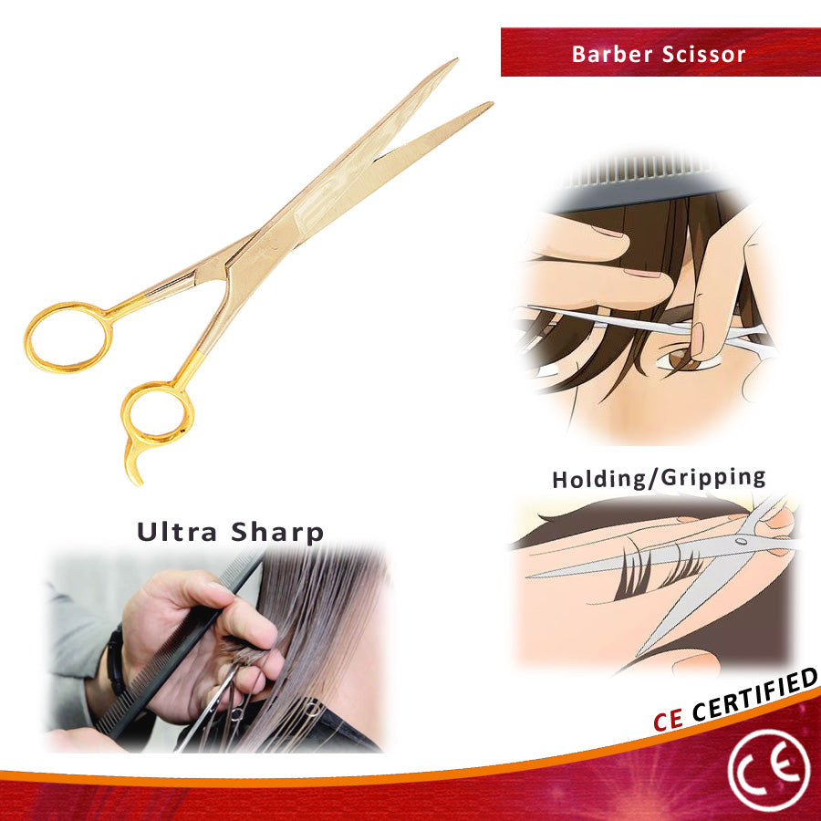 7.5" Professional Barber Scissor Gold Straight Stainless Steel