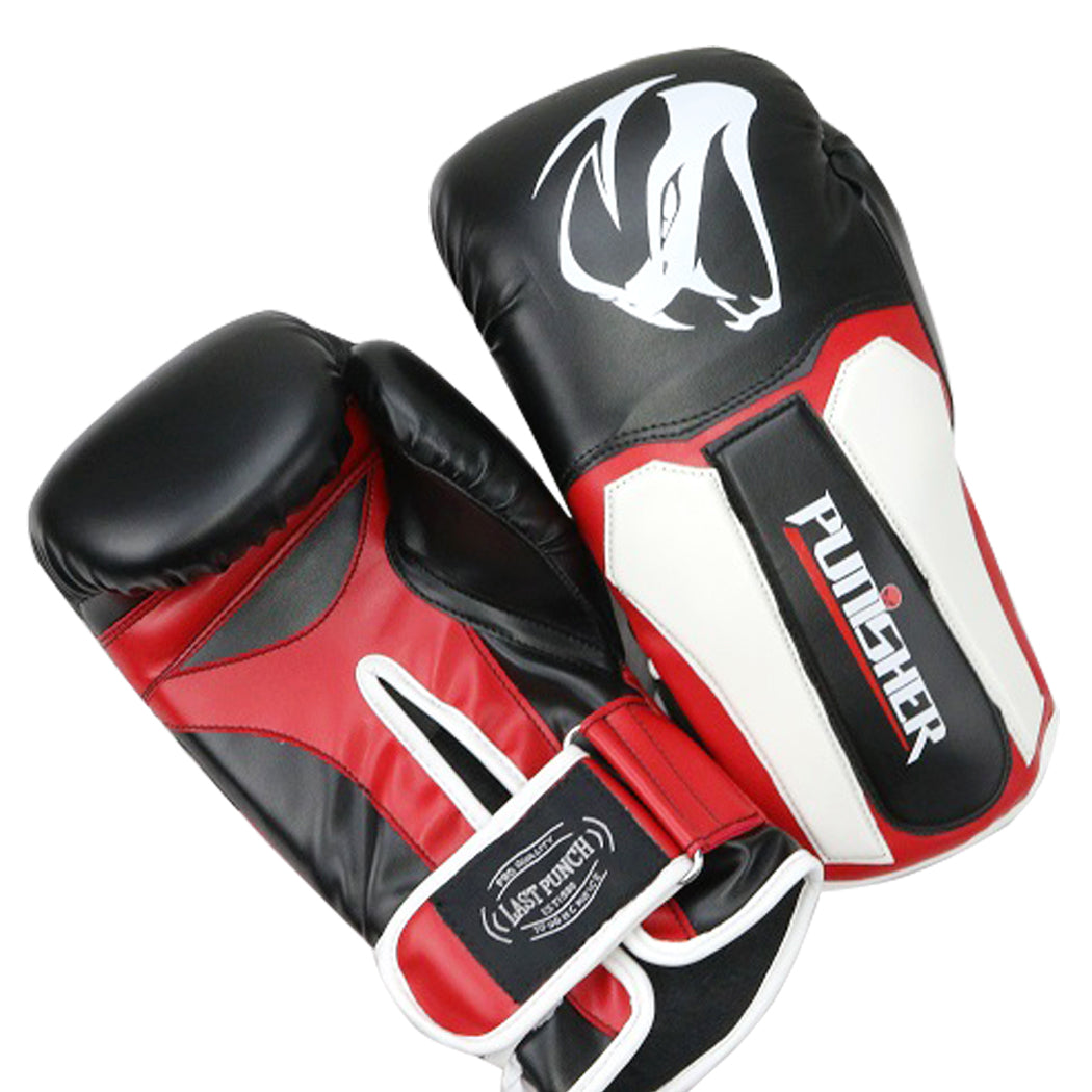 LastPunch 12oz Adult Size Black and White Viper Detailed Boxing Gloves