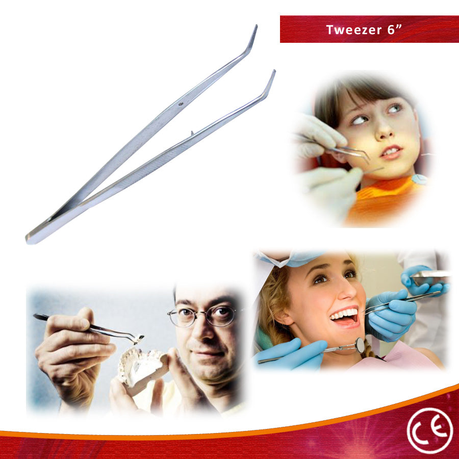 6" Dental Fine Point Tweezer Ribbed Stainless New