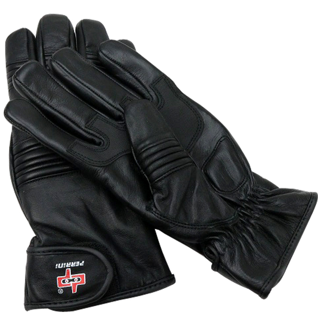 Perrini Black Cow Hide Leather Winter Gloves Heavy Duty Playboy Fabric Lining