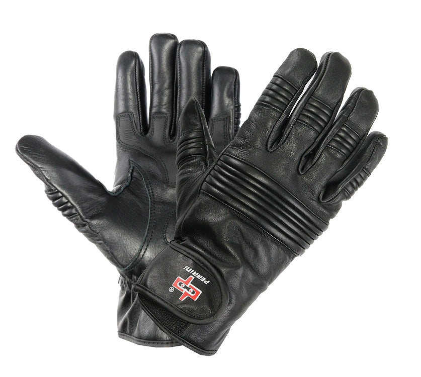 Perrini Black Cow Hide Leather Winter Gloves Heavy Duty Playboy Fabric Lining