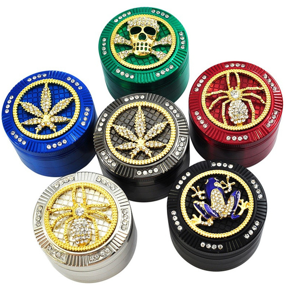 52MM FANCY DESIGS METAL TOBACCO GRINDER (BOX OF 12CT)