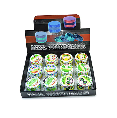50MM MIX DESIGNS METAL GRINDER BOX OF 12CT