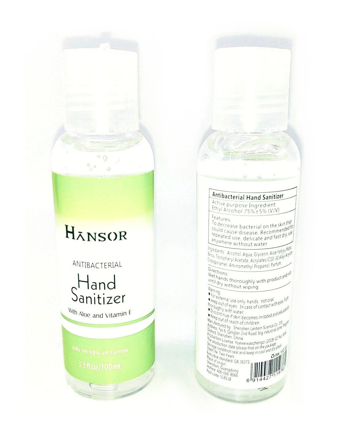 ***Limit 10pcs Per Customer*** Hansor Antibacterial Hand Sanitizer (3.3fl oz/100ml) (75% Ethyl Alcohol)