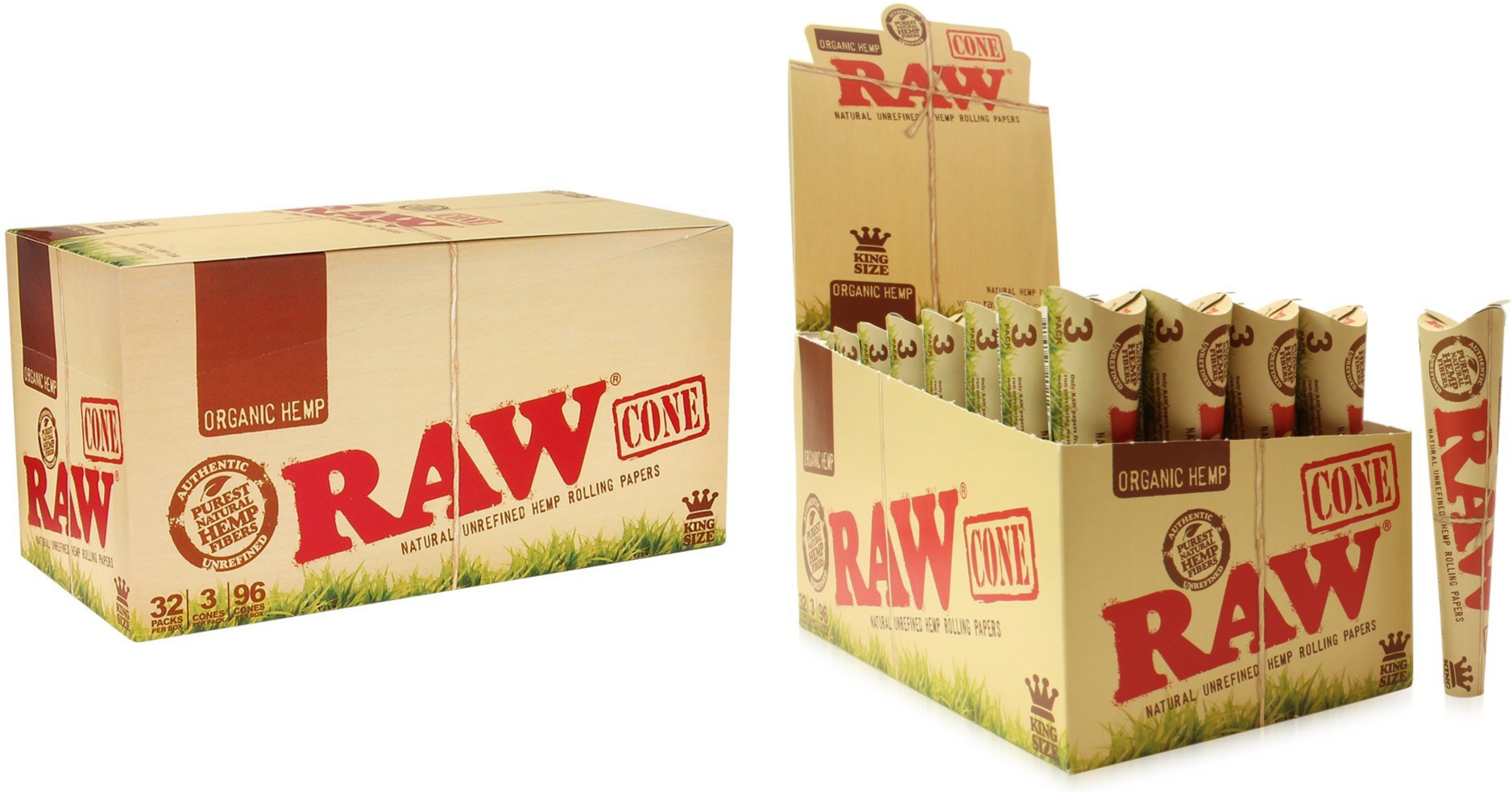 Raw King size Organic Hemp Cones (96 Pack)