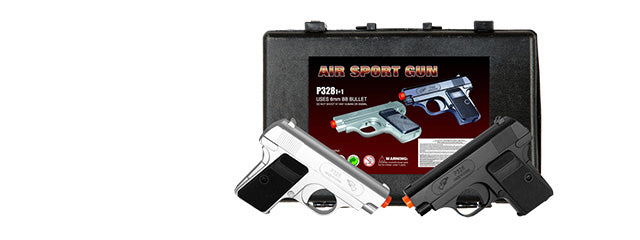 Double Eagle SP328SB Dual Plastic Spring Airsoft Pistol Set, Black/Silver