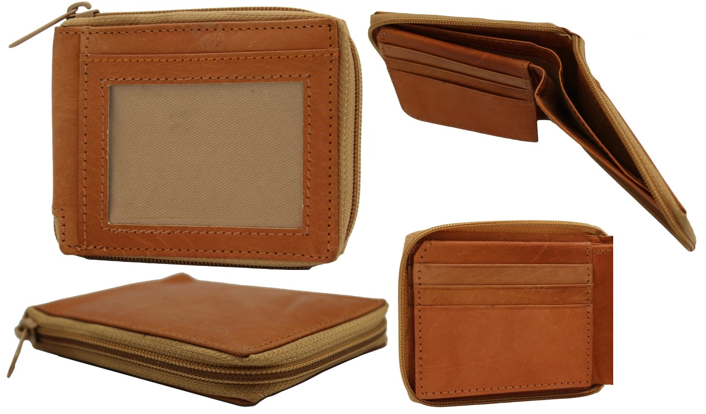 Genuine Leather Zippered Bi-Fold Wallet