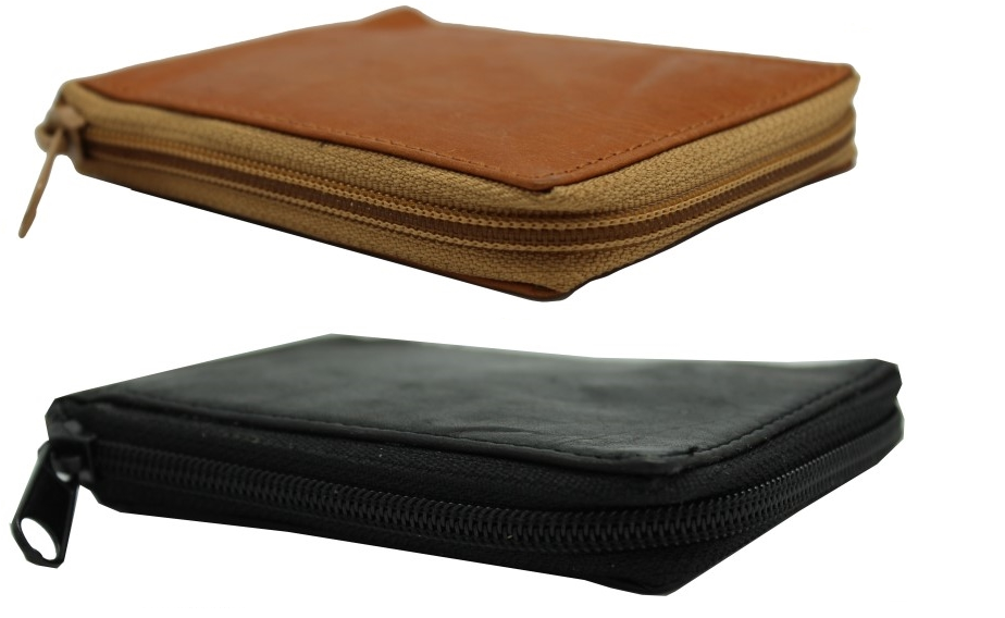 Genuine Leather Zippered Bi-Fold Wallet