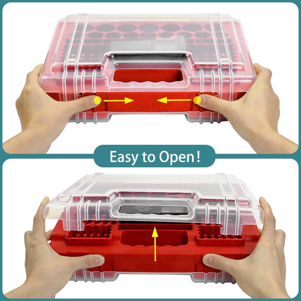 X-Value 230+ Battery Storage Organizer AA AAA C D 9V Waterproof Battery Holder Case with Tester (Red)