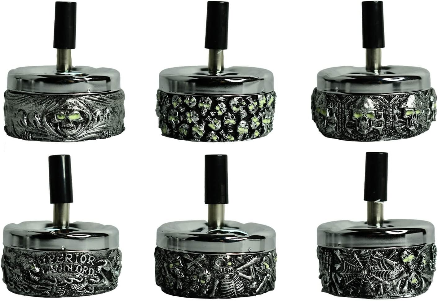 Spinning Glow in Dark Ashtray skull push to spin 6 CT