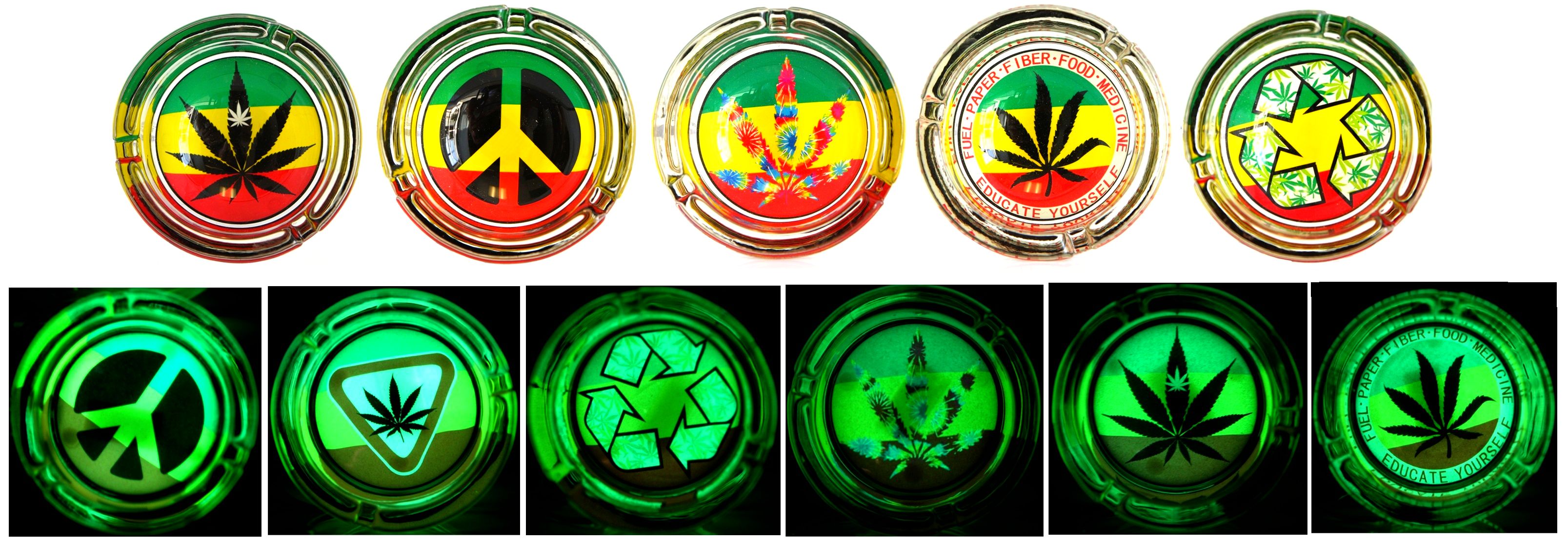 Collector's Edition Glow In The Dark Mix Rasta Glass Ashtray