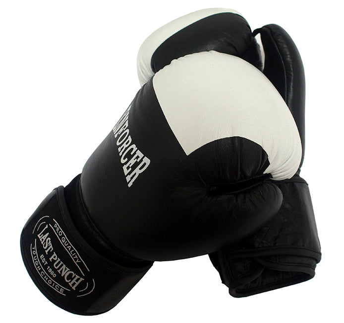 12oz Black/White Real Leather Boxing Gloves