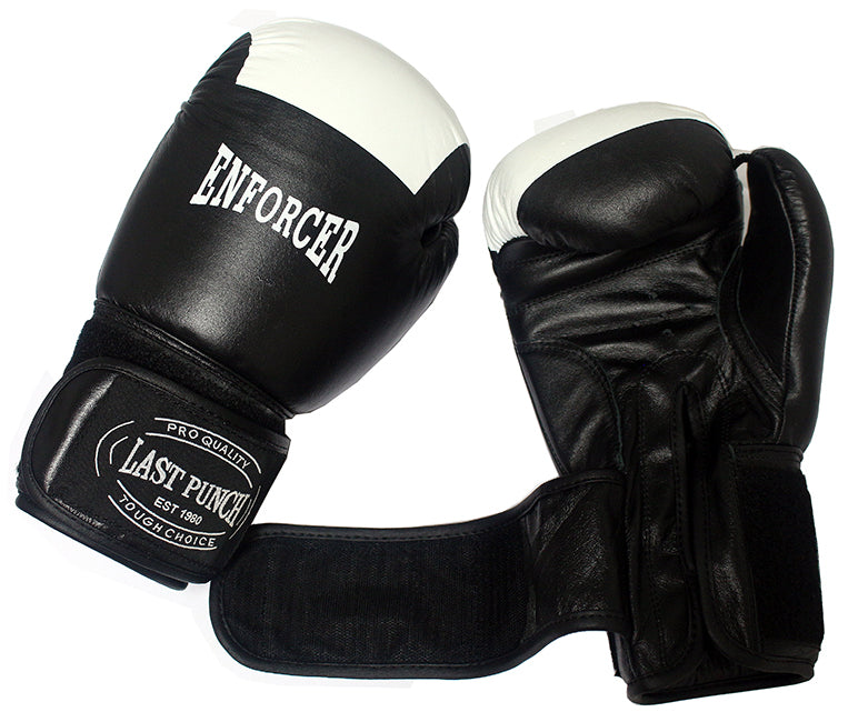 12oz Black/White Real Leather Boxing Gloves