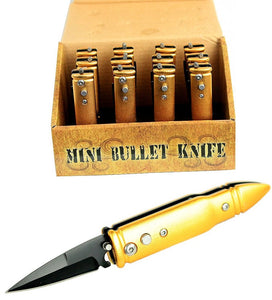 12 Piece Set of 5.5" Mini Bullet Knife Push Button Spring Assisted Knife