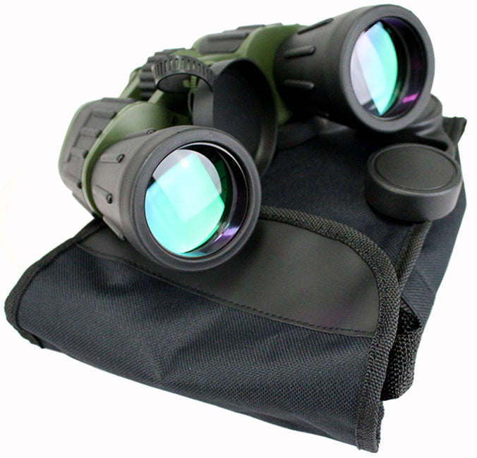 60x50 Perrini Day / Night Prism Black and Green Military Binoculars with Pouch