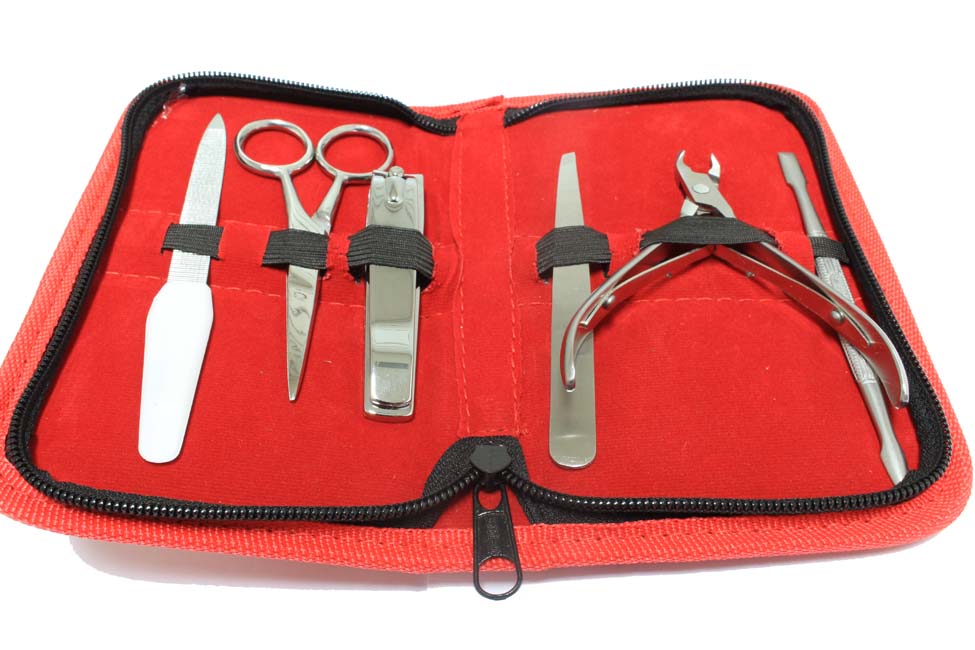 6pc Manicure Set with Pouch Stainless Steel Red Case