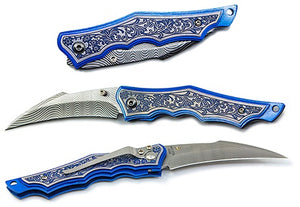 Blue Floral Curved Blade Knife