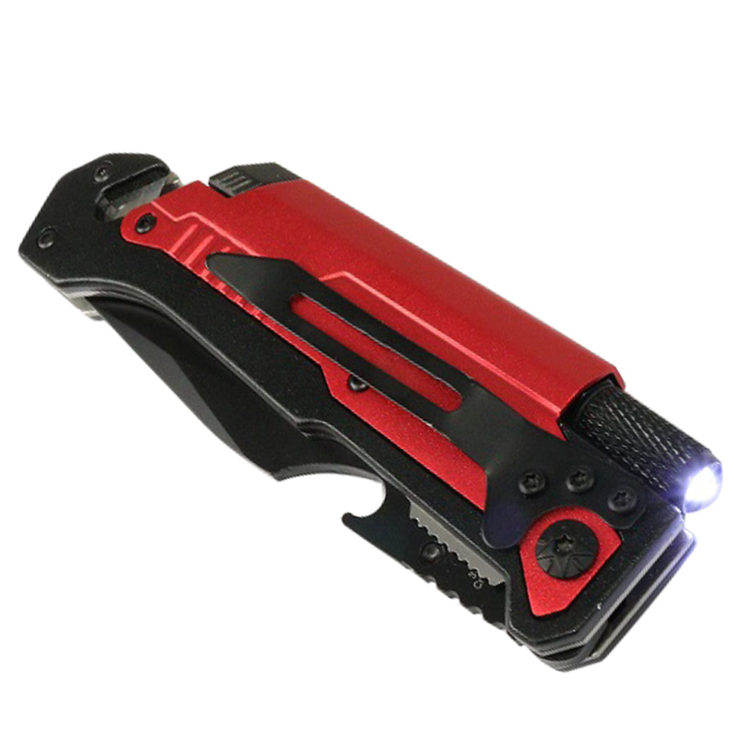 Defender-Xtreme 8.5" Multi Function Folding Knife Red Color Handle