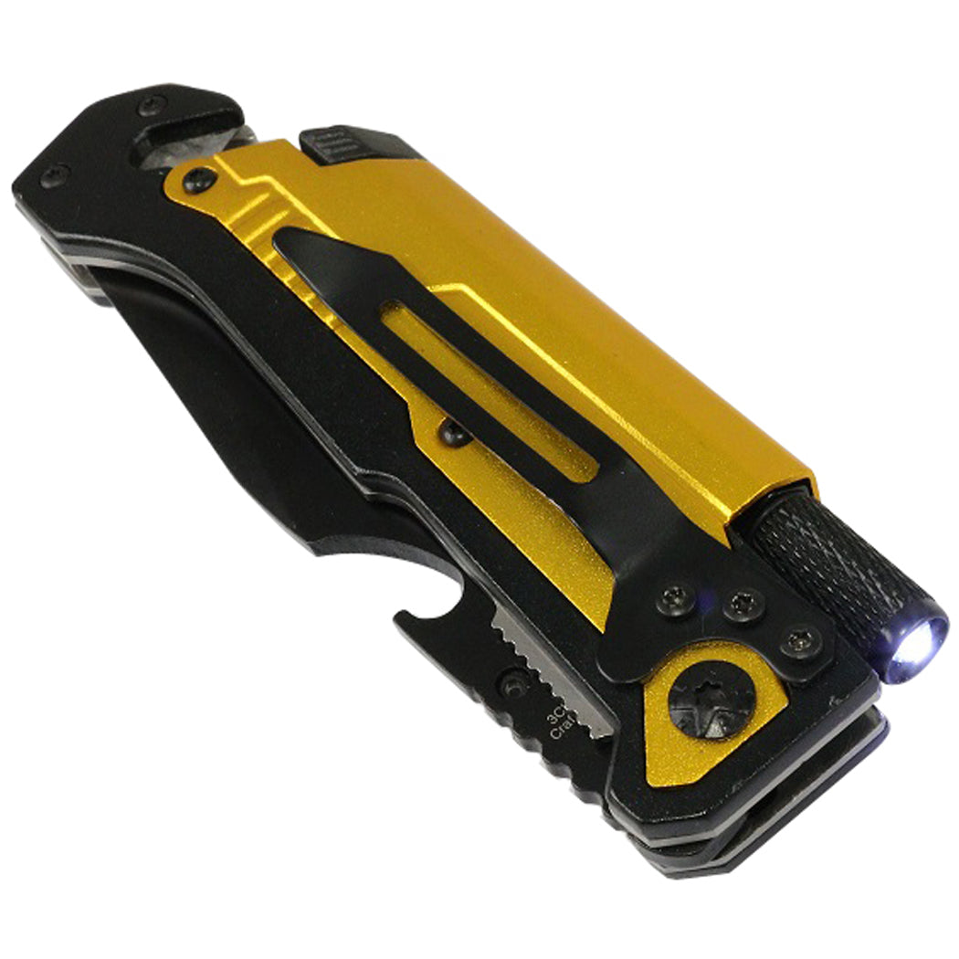 Defender-Xtreme 8.5" Multi Function Folding Knife Yellow Color Handle