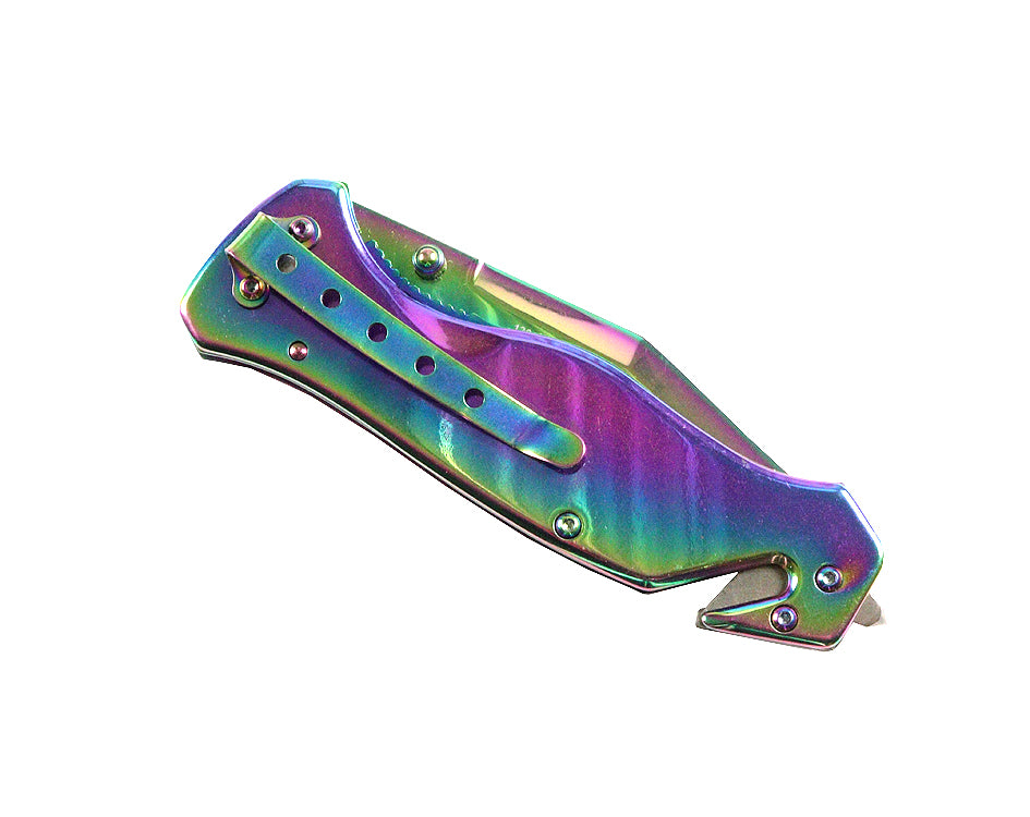 Defender Xtreme 8" Full Rainbow Color Spring Assist Folding Knife 3CR13 Steel