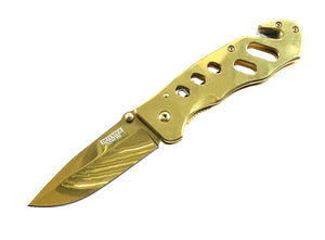 Defender Xtreme 8" All Gold Color Spring Assist Folding Knife 3CR13 Steel