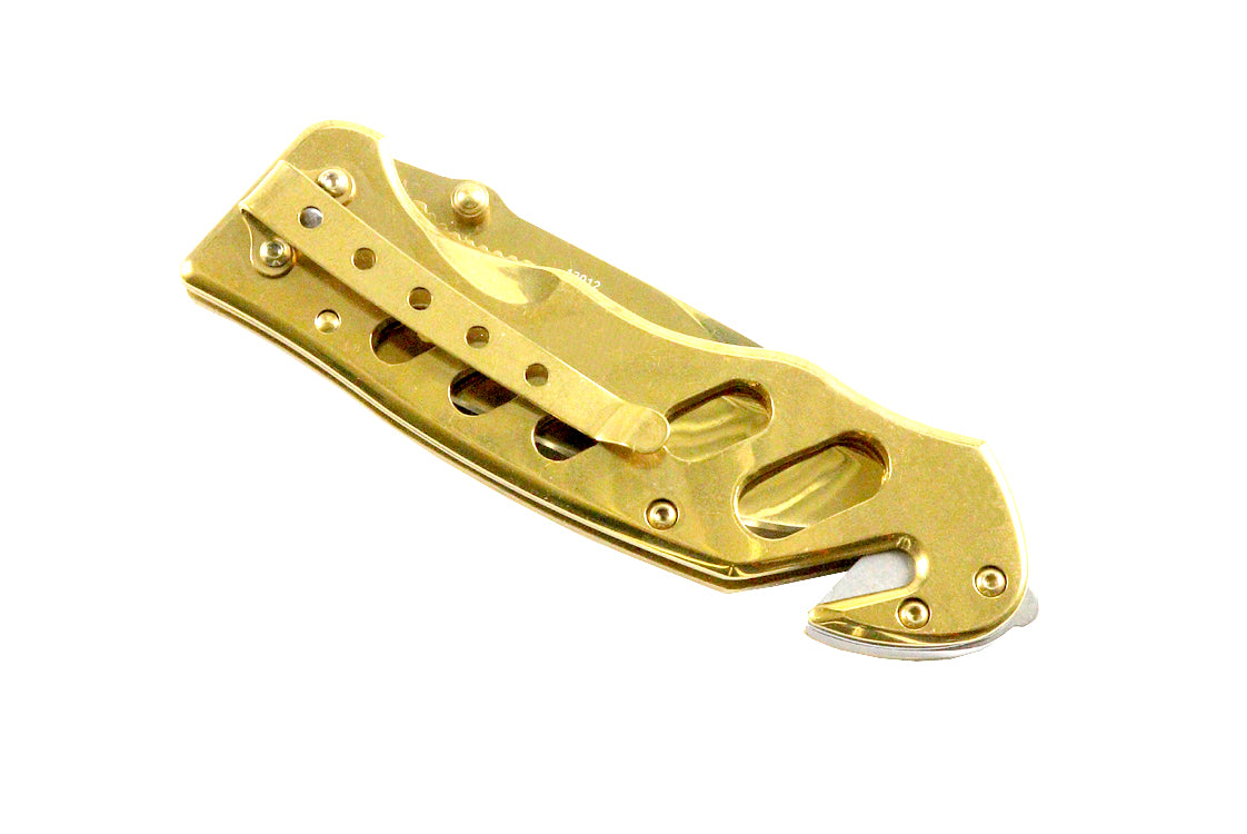 Defender Xtreme 8" All Gold Color Spring Assist Folding Knife 3CR13 Steel