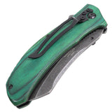 Defender-Xtreme 8" Spring Assisted Folding Knife Green Wood Handle With Belt Clip
