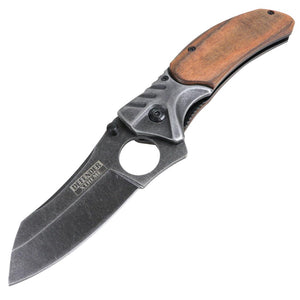 Defender-Xtreme 8" Spring Assisted Folding Knife Brown Wood Handle With Belt Clip