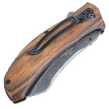 Defender-Xtreme 8" Spring Assisted Folding Knife Brown Wood Handle With Belt Clip