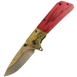 TheBoneEdge 8.5" Rose wood Handle Spring Assisted Folding Knife Stainless Steel 3CR13