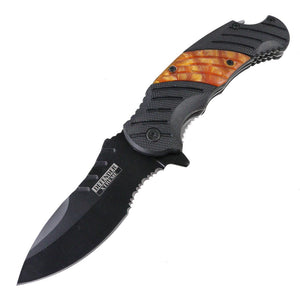 Defender-Xtreme 7" Spring Assisted Knives Ridged Blade Belt Clip & Belt Cutter