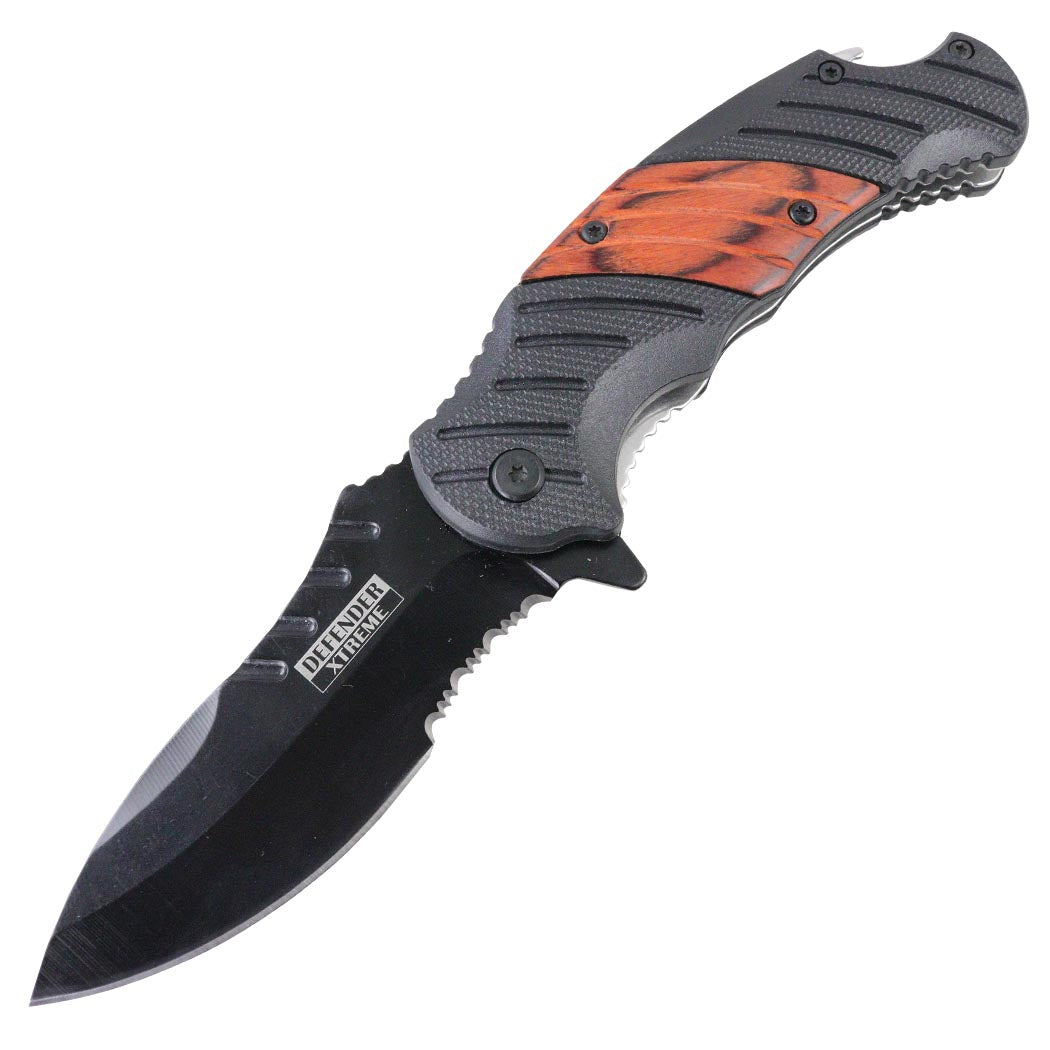 Defender-Xtreme 7" Spring Assisted Knives Ridged Blade Belt Clip & Belt Cutter