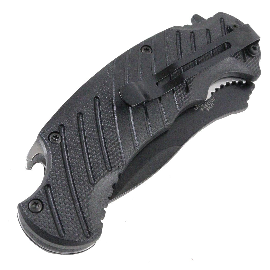 Defender-Xtreme 7" Spring Assisted Knives Ridged Blade Belt Clip & Belt Cutter