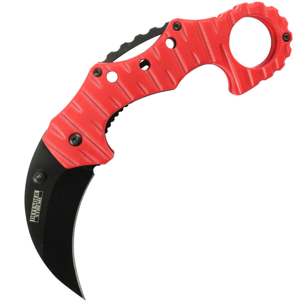 Defender-Xtreme Red Spring Assisted Folding Karambit Knife 3CR13 Steel