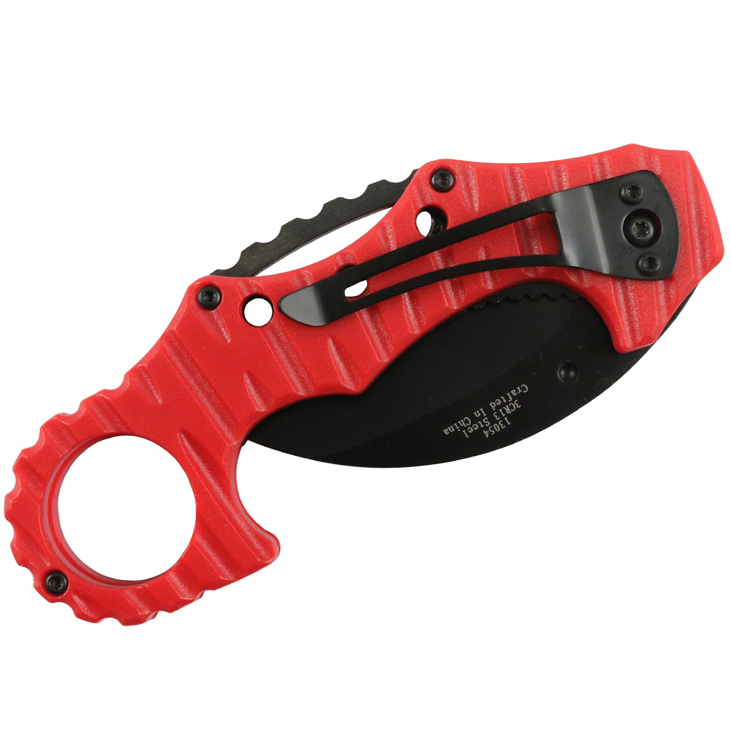 Defender-Xtreme Red Spring Assisted Folding Karambit Knife 3CR13 Steel