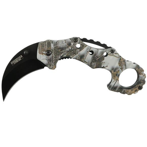 Defender-Xtreme Leaf Camo Spring Assisted Folding Karambit Knife 3CR13 Steel