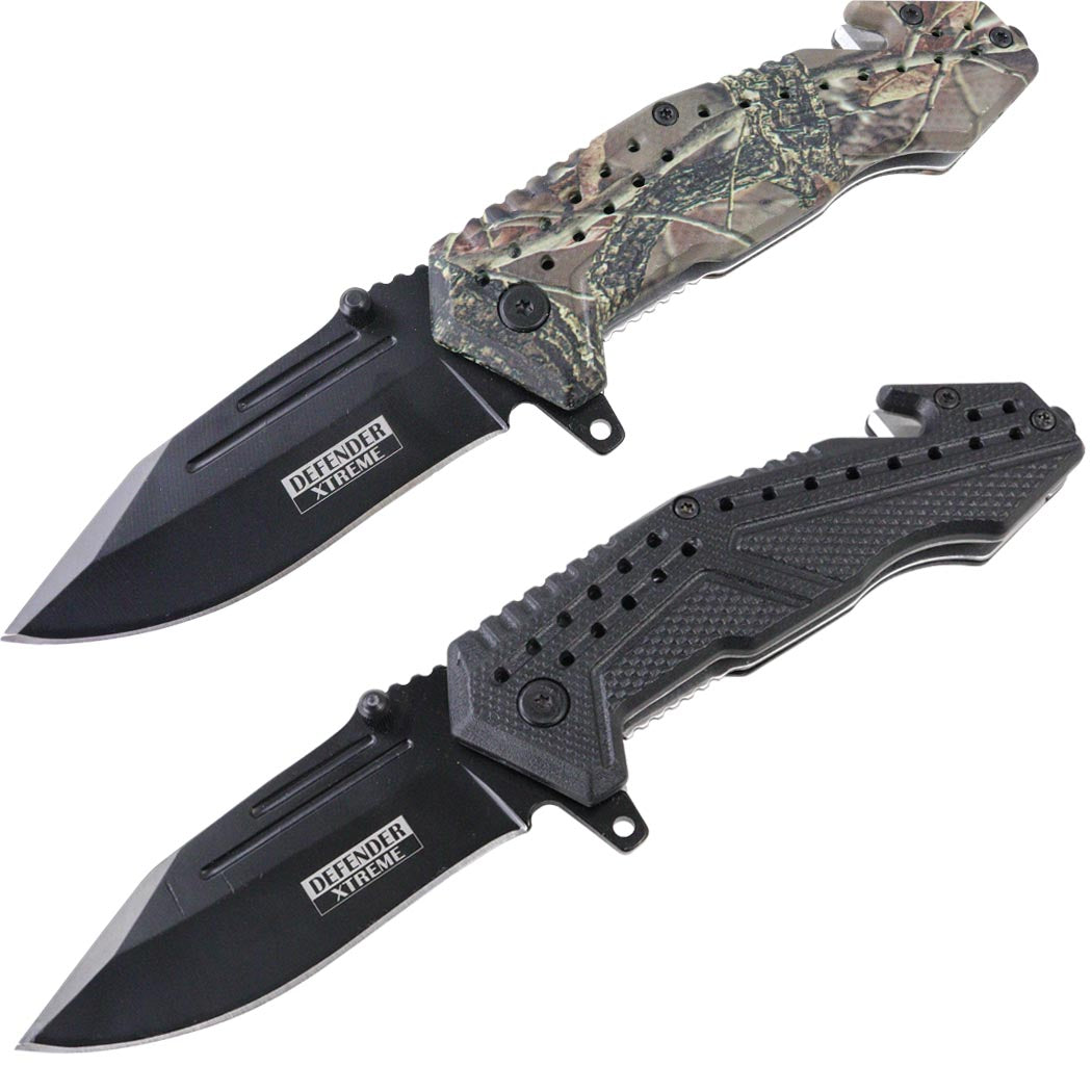 Defender-Xtreme 6.5" Spring Assisted Knives With Belt Clip & Glass Breaker