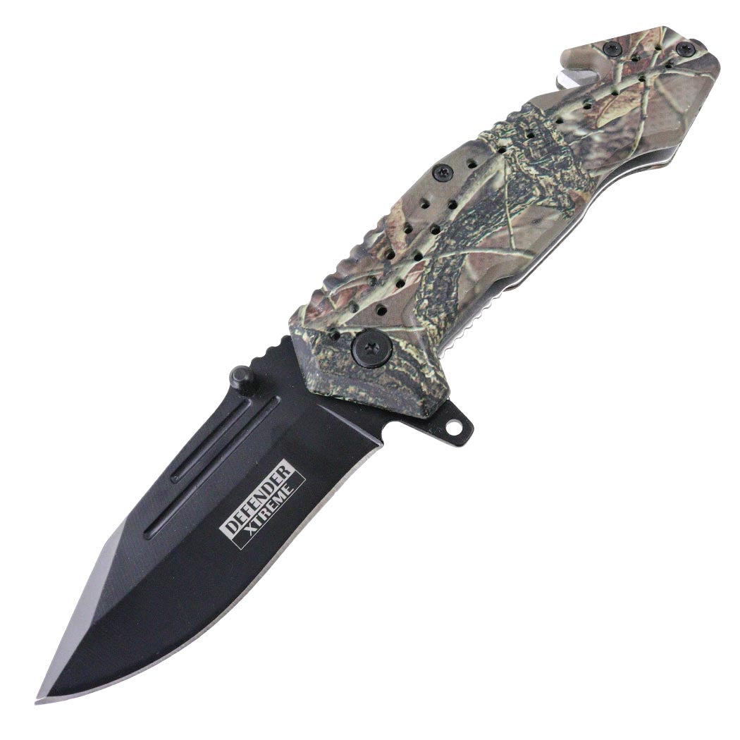 Defender-Xtreme 6.5" Spring Assisted Knives With Belt Clip & Glass Breaker