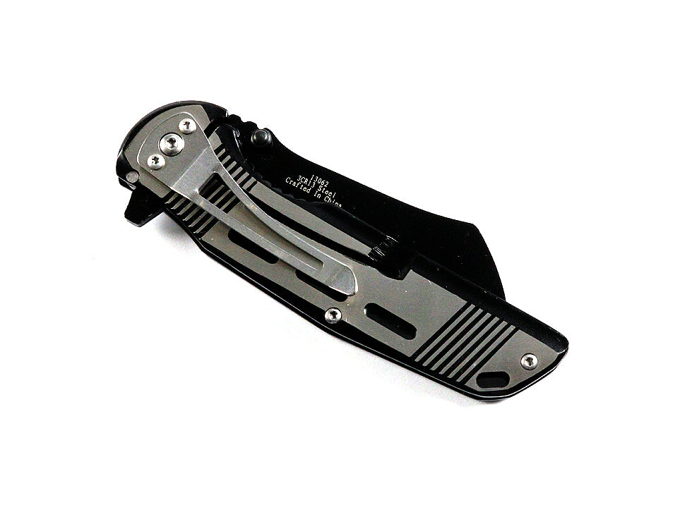 Hunt Down 8.75" Black Razor Style Blade Spring Assisted Folding Knife 3CR13 steel