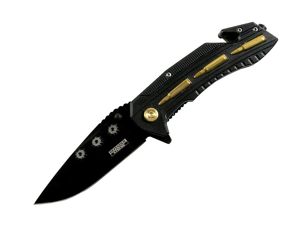 Defender Xtreme 8.75" Gold Bullet Holes Spring Assisted Folding Knife 3CR13 Steel